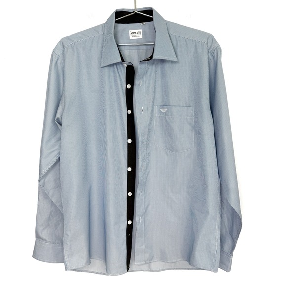Armani Collezioni Men Striped Dress Shirt Blue White Italy Size 42 17 - Picture 5 of 7